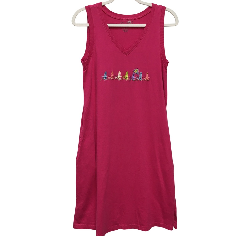 Jane Ashley 100% Cotton Embroidered T-Shirt Dress Women Small Pink Coastal Beach